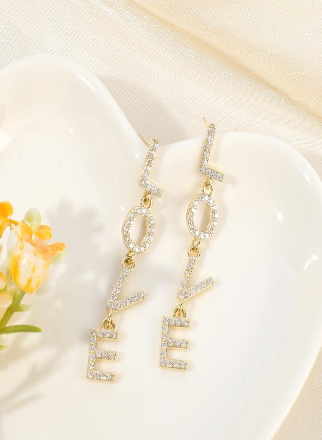 MOONWALTZ Gold LOVE Dangle Earrings for Women 14K Gold Plated Long Letter Charm Earrings Drop Cubic Zirconia Lightweight Dainty LOVE Alphabet Statement Earrings Trendy Valentine's Day Jewelry Gifts for Women - Image 5